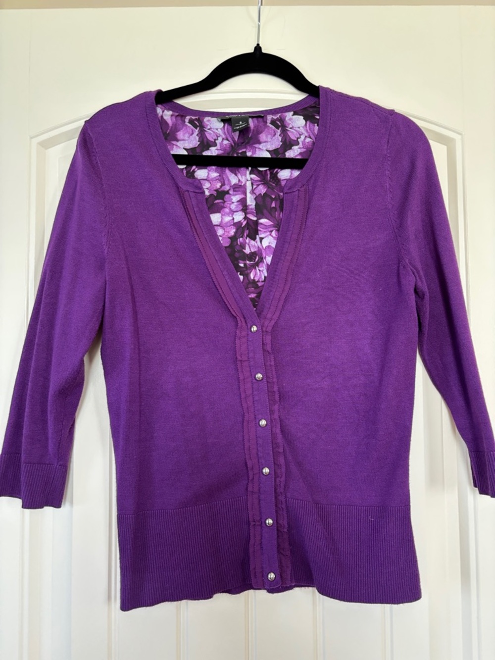 White House Black Market Purple Button-Front Cardigan, Sz S